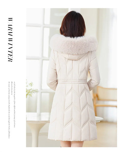 Women Down Cotton Jacket 2025 Mid Long Warm Ladies Outerwear Slim High-End Loose Women.