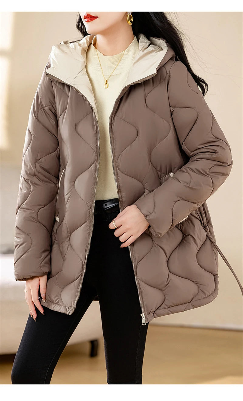 New Winter Jacket Parkas Women Coat Fur Collar Hooded Overcoat Female Jacket.