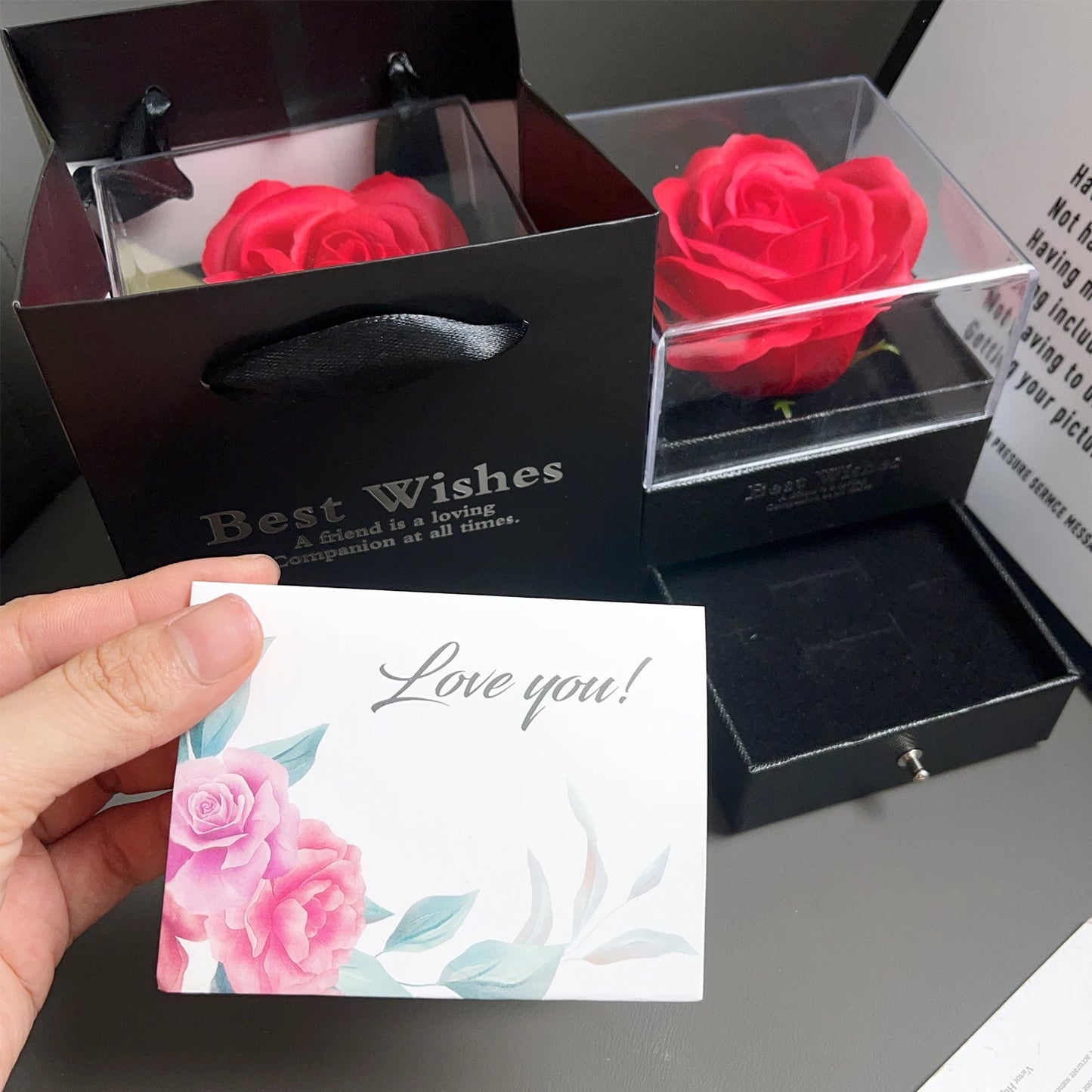 2025 Valentine Gift Box Sparkling Heart Love Necklace with Luxurious Rose Gift Boxes ForGirlfriend Mom Romantic Package Case