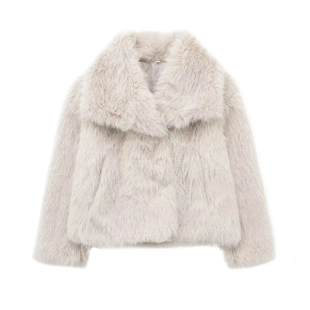 TRAF 2024 Women Fashion Cropped Faux Fur Jacket