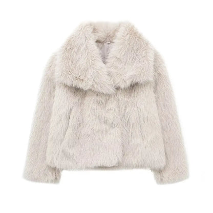 TRAF 2024 Women Fashion Cropped Faux Fur Jacket