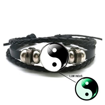 Luminous Braided Leather Bracelet Vintage Snap Button Bracelet Men Women Handmade Accessories