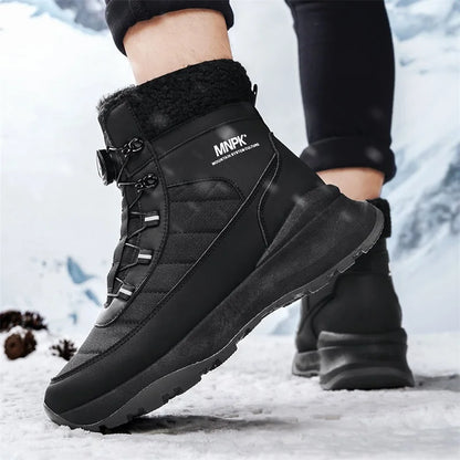 Warm Men's Snow Boots Waterproof Outdoor Winter Snowboots Rotated Button Men High Top Plush Cotton Shoes Man Winter Hiking Shoes