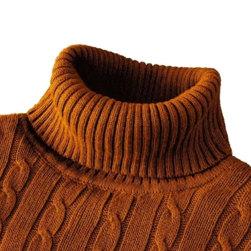 New Men's High Neck Sweater Solid Color Pullover Knitted Warm Casual