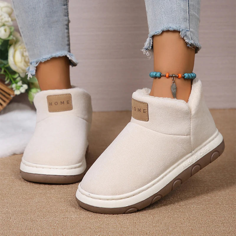 2024 New Women's Cashmere Snow Boots Warm Platform Plush Ankle Boots Couple Thick Sole Slip On Cotton Booties Mujer