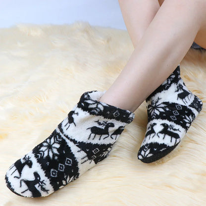 2pcs Women Warm Floor Socks Winter Thickened Plush Anti Skid Boots Soft Furry Indoor Shoes Christmas New Year Slipper Shoes Boot