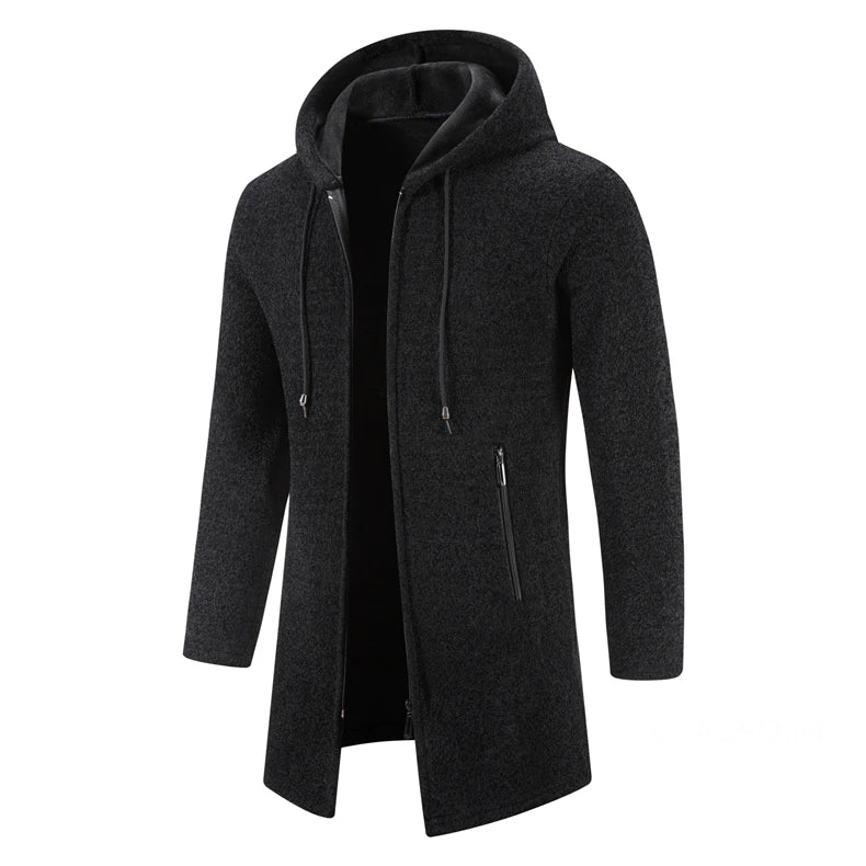 Men Long Sweatercoats Winter Hooded Cardigans Sweaters.