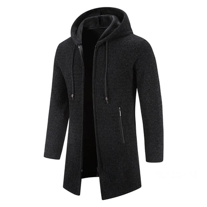 Men Long Sweatercoats Winter Hooded Cardigans Sweaters.