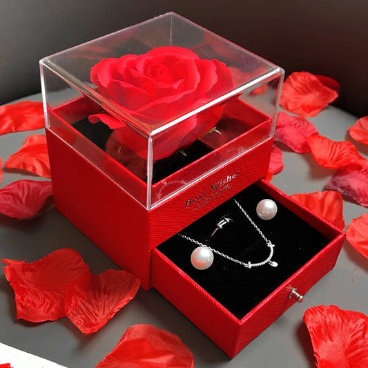 2025 Valentine Gift Box Sparkling Heart Love Necklace with Luxurious Rose Gift Boxes ForGirlfriend Mom Romantic Package Case