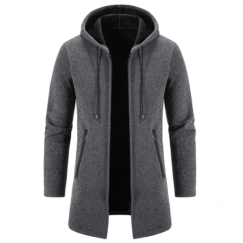 Men Long Sweatercoats Winter Hooded Cardigans Sweaters.