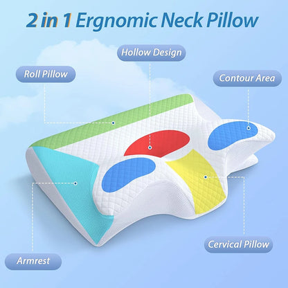 1pc Memory Foam Cervical Pillow, 2 in 1 Ergonomic Contour Orthopedic Pillow for Neck Pain,