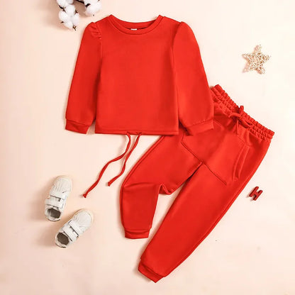 2025 Spring New Girls Fashion O Neck Long Sleeve Pullover Top + Pants 2 Pieces Set Casual Kids Clothes