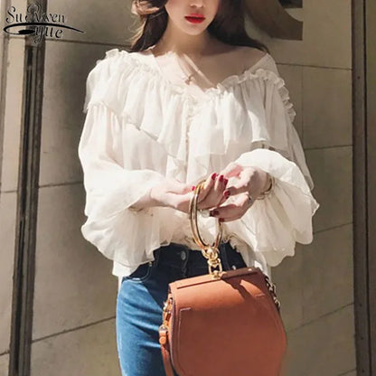 Women Chiffon Blouses 2025 Casual Stand Collar