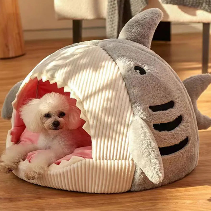 Warm Cat Beds Cartoon Shark Pet Cave Beds Sweet Kittens Basket Cushion Cat