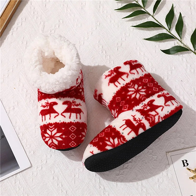 2pcs Women Warm Floor Socks Winter Thickened Plush Anti Skid Boots Soft Furry Indoor Shoes Christmas New Year Slipper Shoes Boot