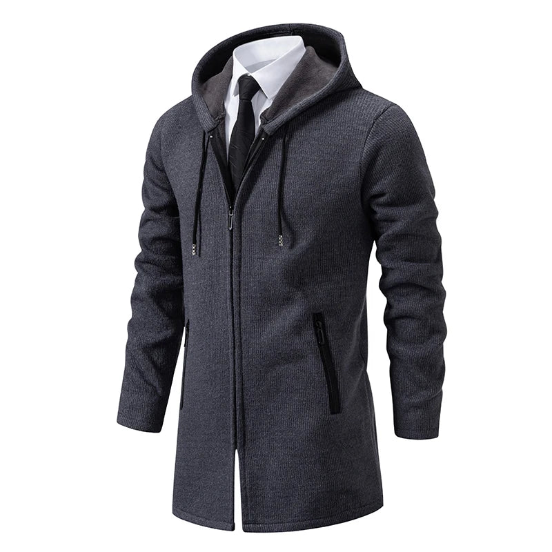 Mens Long Cardigan Full Zip Trench Coat.