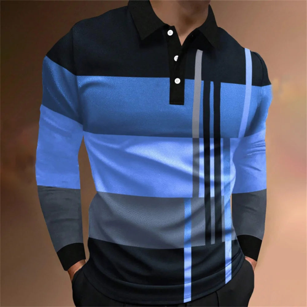 2025 Spring Mens Polo Shirt Long Sleeve Stand Basic Blouse Tee Shirt Top Casual T-shirt Men Shirt