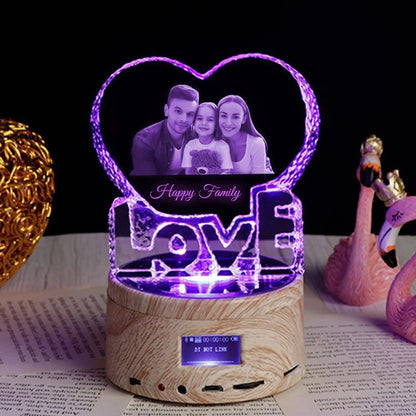 Love Crystal Photo Customized Picture Text NightLight Bluetooth Music Player Wedding Couple for Mother Father Day Christmas Gift