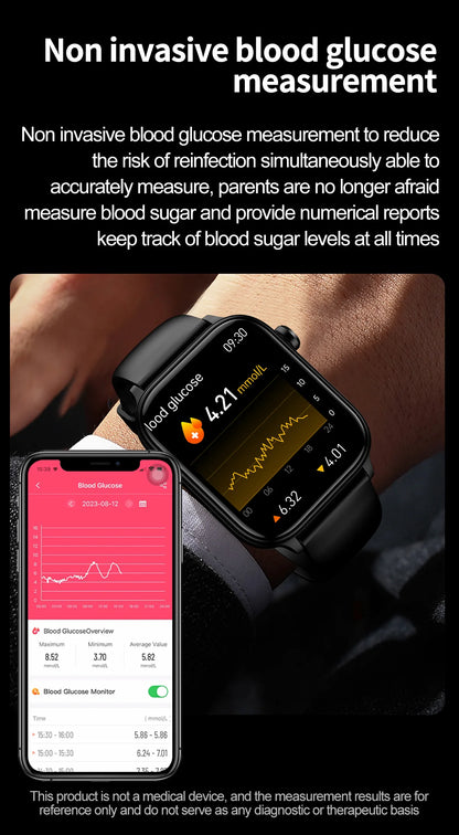 2024 New Medical Grade Smart Watch Women Blood Lipid Uric Acid Monitor Bluetooth Call SOS Watches Sport Health Smartwatch Men