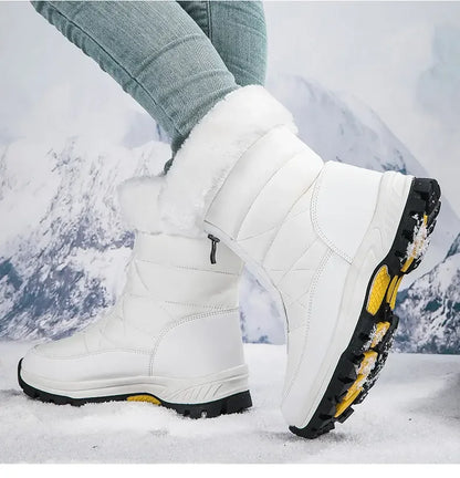 Winter New Women's Boots Thick Soled Shoes Warm High Cut Snow Boots Outdoor White Plush Comfortable Waterproof Fur Walking Shoes