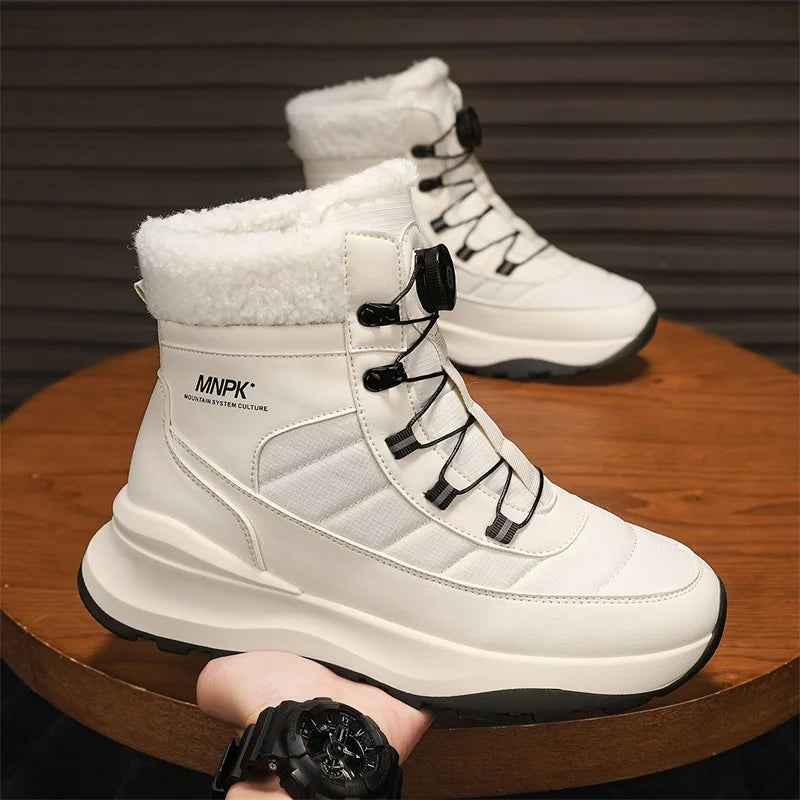 Warm Men's Snow Boots Waterproof Outdoor Winter Snowboots Rotated Button Men High Top Plush Cotton Shoes Man Winter Hiking Shoes