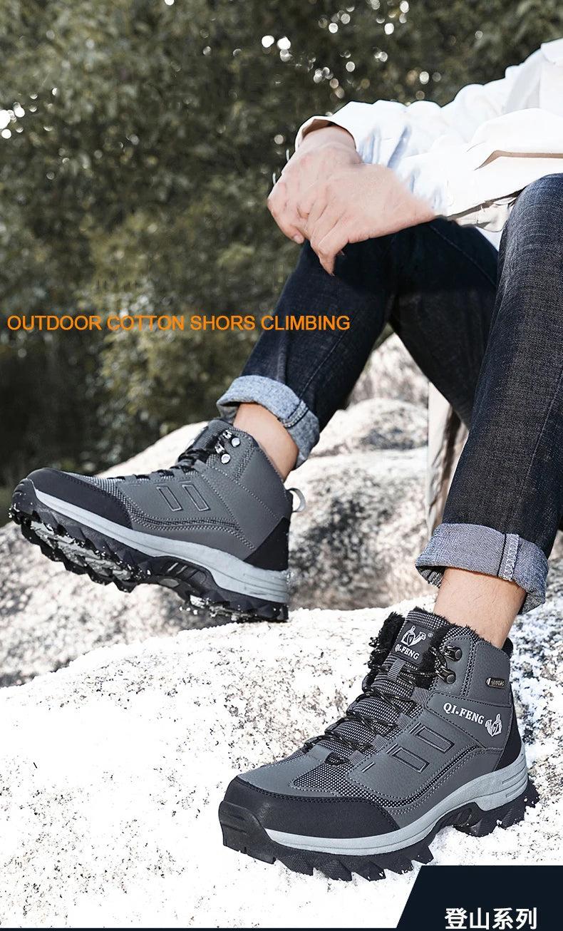 Brand Men Winter Snow Boots Waterproof Sneakers Plush Warm High Top Men's Boots Outdoor Male Hiking Boot Shoe Size 39-47