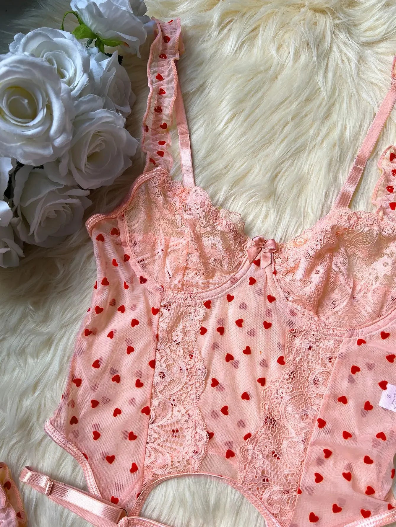 Best Girlfriend gift for birthday, romantic heart-shaped lace ruffle lingerie set.