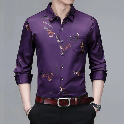 Men's Casual and Fashionable Long Sleeved Printed Shirt, Non Ironing and Wrinkle Resistant Business Top