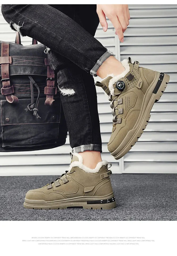 New winter fleece high-top men's boots Comfortable work shoes warm waterproof.