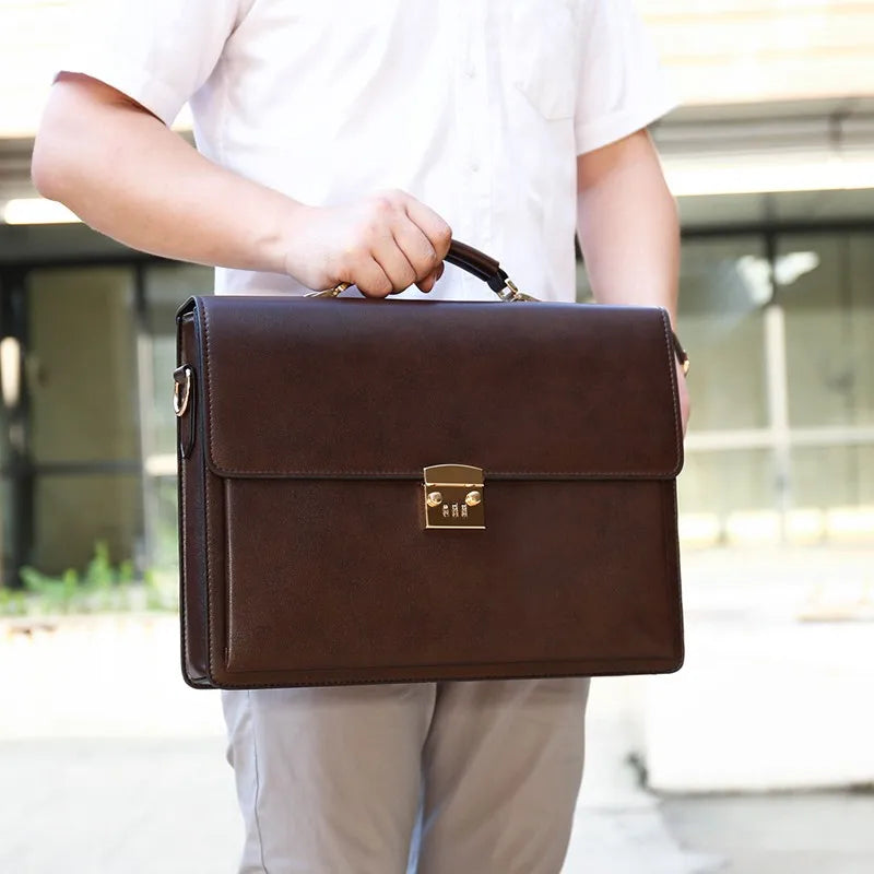 Maleta New Male Bring Password Lock Briefcase Diagonal Package Genuine Leather Computer Laptop Bag Men Messenger Luxury Handbags