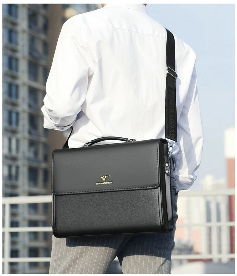 Leather Luxury Briefcases For Men Designer Work Business Tote Bolsas Black Handbag Shoulder Lawyer Square A4 Side Crossbody Bag