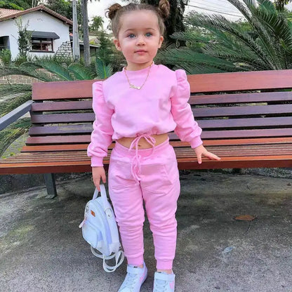 2025 Spring New Girls Fashion O Neck Long Sleeve Pullover Top + Pants 2 Pieces Set Casual Kids Clothes