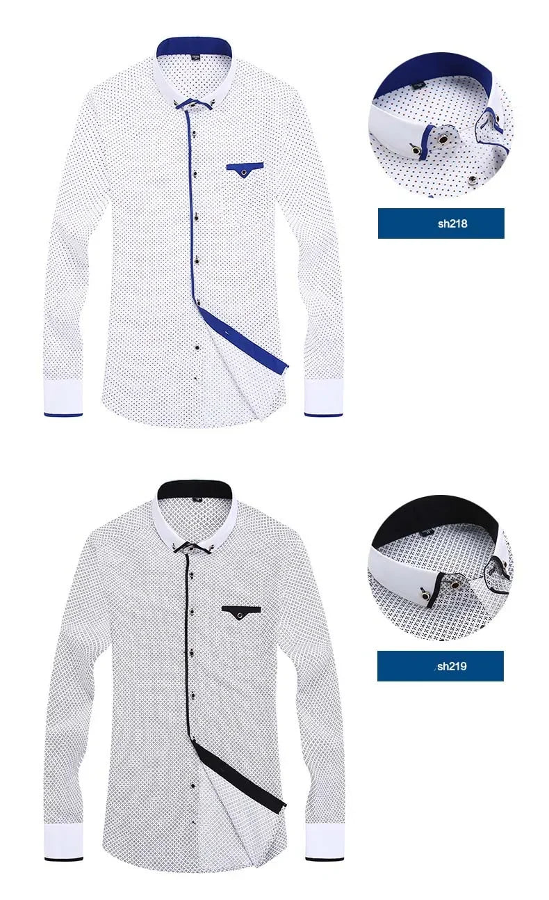 White Big Size 5XL Men Dress Shirt 2024 New Long Sleeve Slim Fit Button Down Collar Good Quality Printed Business Shirts