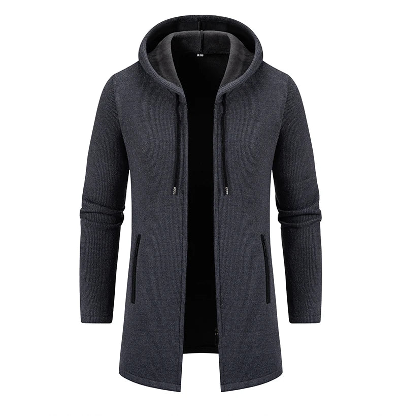 Mens Long Cardigan Full Zip Trench Coat.