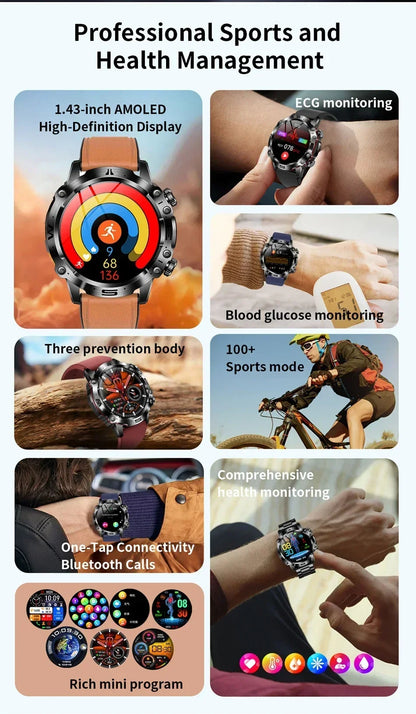 2024 New Smart Watch Men Blood Lipids Uric Acid Health ECG+PPG Fitness Tracker Clock HD Bluetooth Call Sport Altitude Smartwatch