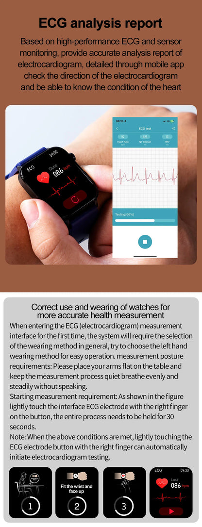 2024 New Medical Grade Smart Watch Women Blood Lipid Uric Acid Monitor Bluetooth Call SOS Watches Sport Health Smartwatch Men