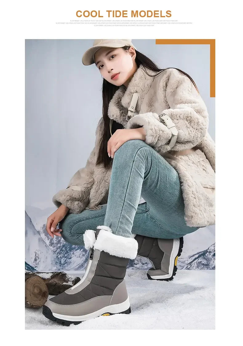 Winter New Women's Boots Thick Soled Shoes Warm High Cut Snow Boots Outdoor White Plush Comfortable Waterproof Fur Walking Shoes