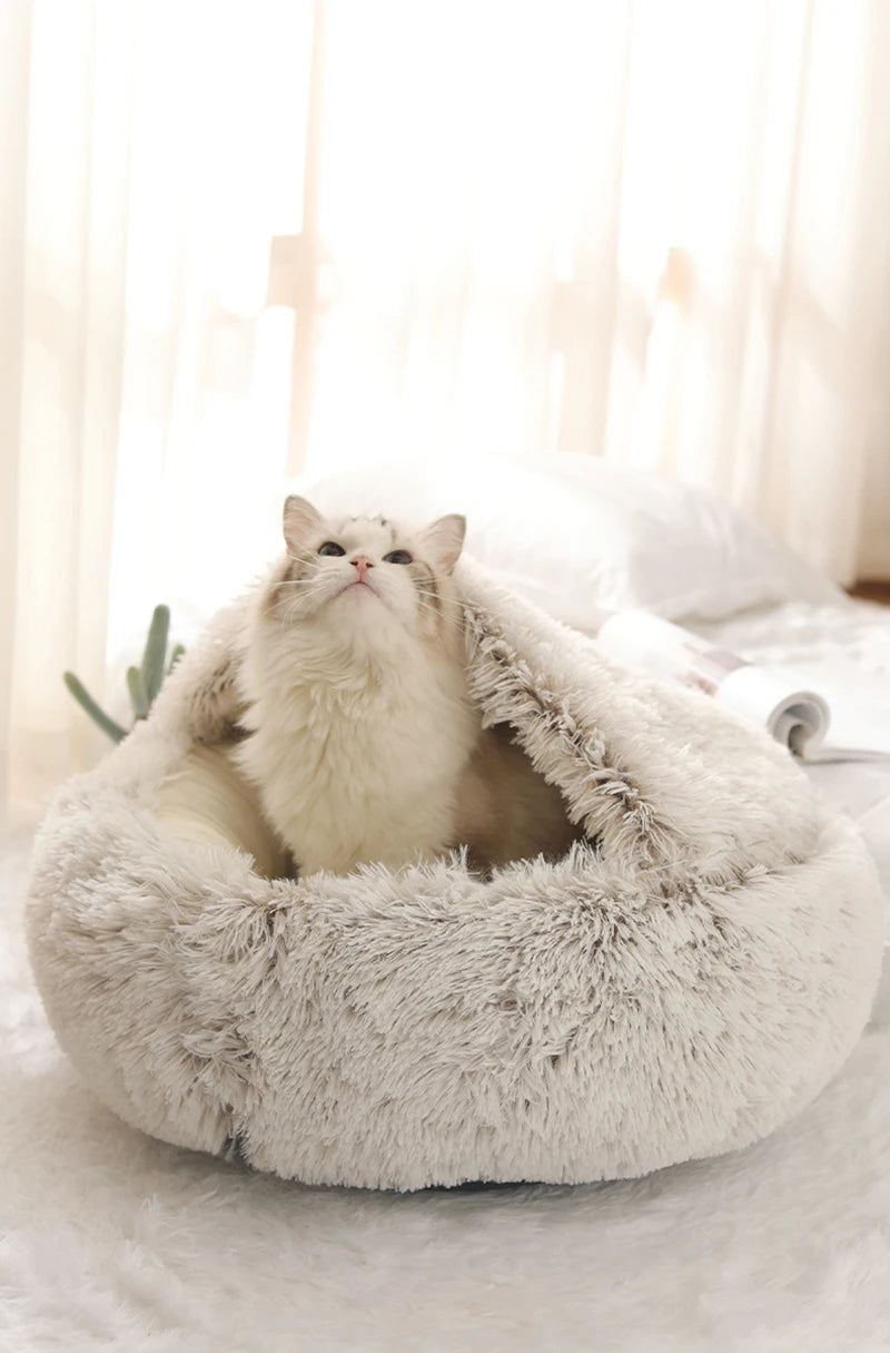 Cat Bed Pet Mattress Warm Soft Plush Pet Bed with Cover Round  Cat Dog  Sleeping Nest Cave for Small Dogs kitten