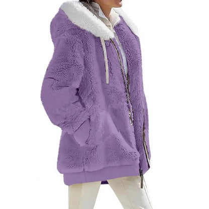 Women Winter Coat Solid Color Long Sleeves Zipper