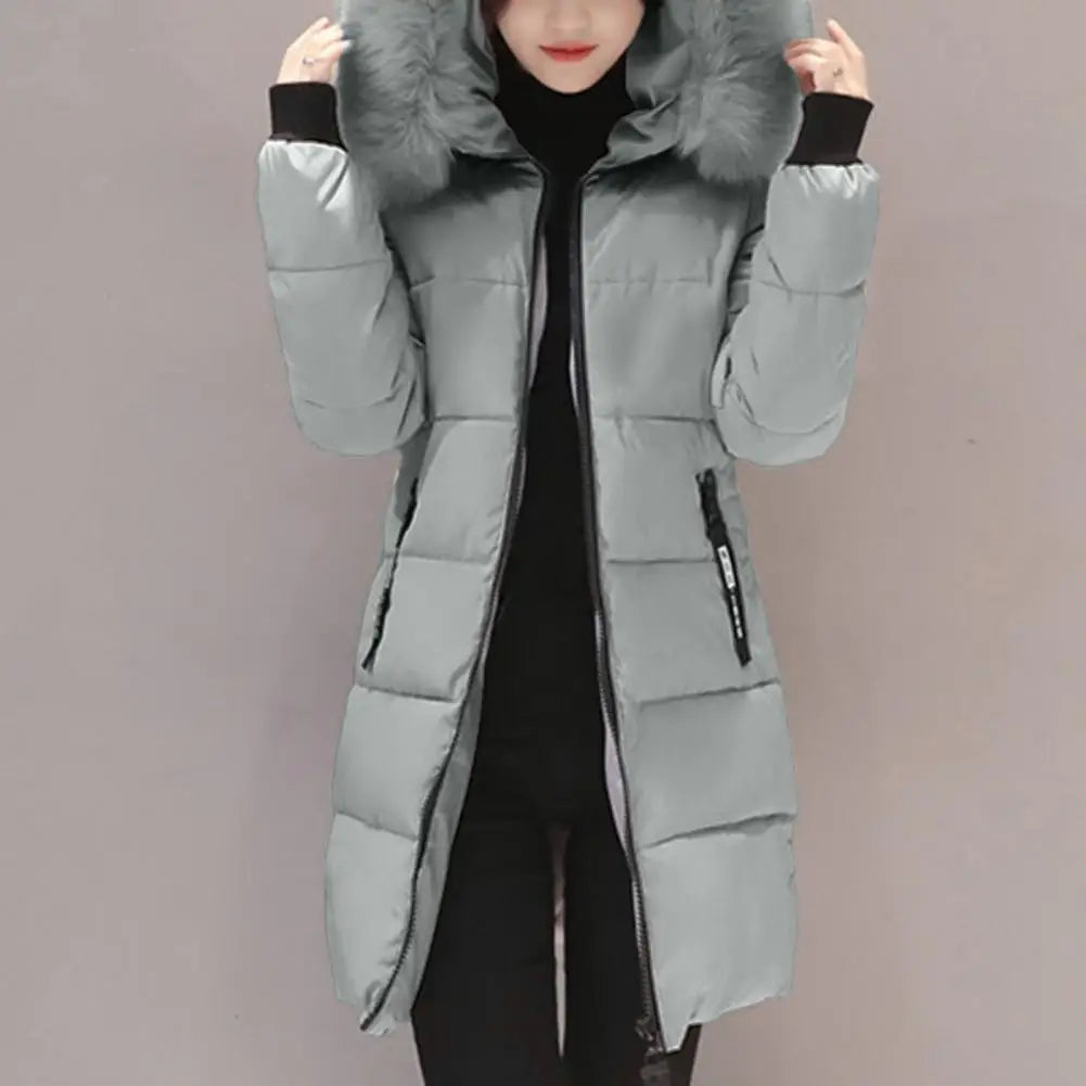 Women Coat Solid Color Thickened Padded Stuffed Hooded