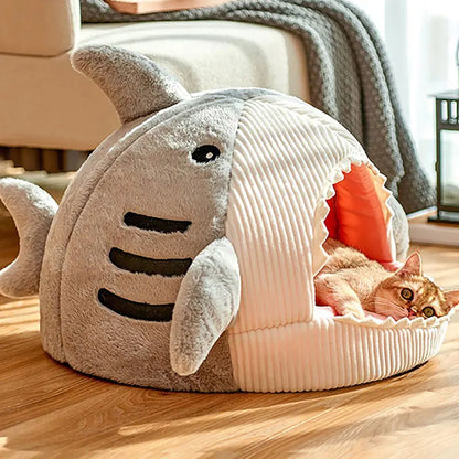 Warm Cat Beds Cartoon Shark Pet Cave Beds Sweet Kittens Basket Cushion Cat