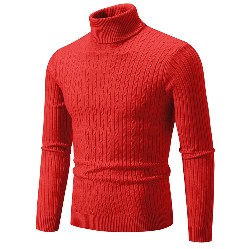 New Men's High Neck Sweater Solid Color Pullover Knitted Warm Casual