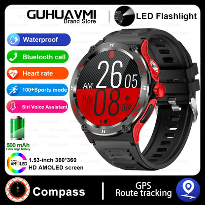 Smart Watch 3ATM Waterproof 1.53" KT76 Men Sport Compass LED Flashlight Heart Rate Health Sleep Analysis Bluetooth Call Watch