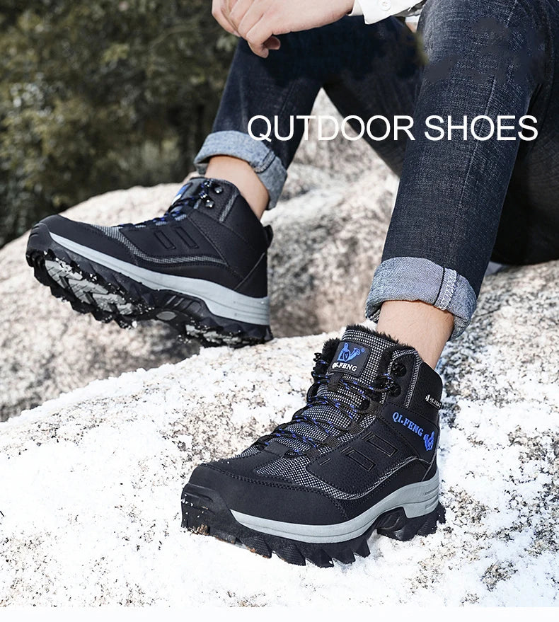 Brand Men Winter Snow Boots Waterproof Sneakers Plush Warm High Top Men's Boots Outdoor Male Hiking Boot Shoe Size 39-47