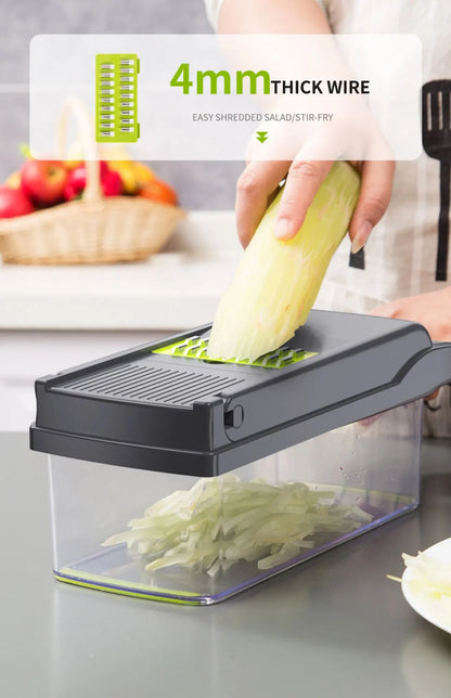 1Pc Green Black 12 in 1 Multifunctional Vegetable Slicer Cutter Shredders Slicer With Basket Fruit Potato Chopper Carrot Grater