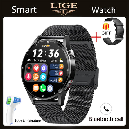 LIGE New Bluetooth Call Smart Watch Women Physical Health Watches Men Body Temperature Infrared Blood Oxygen Monitor Smartwatch