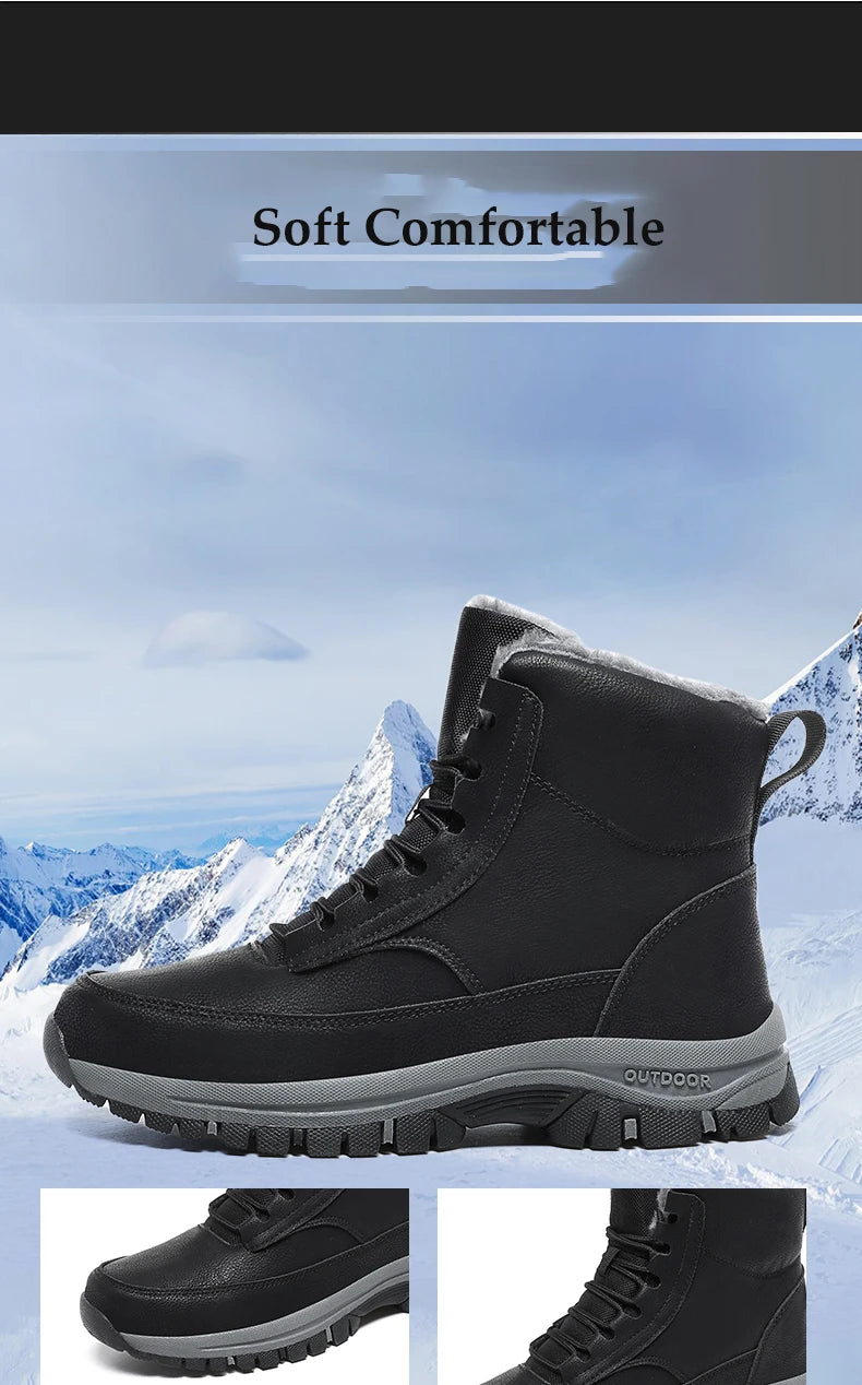 New Men Winter Snow Boots For Waterproof Leather Sneakers Super Warm Men's Boots Outdoor Male Hiking Boots Work Shoes Size 39-48