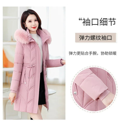 Women Down Cotton Jacket 2025 Mid Long Warm Ladies Outerwear Slim High-End Loose Women.