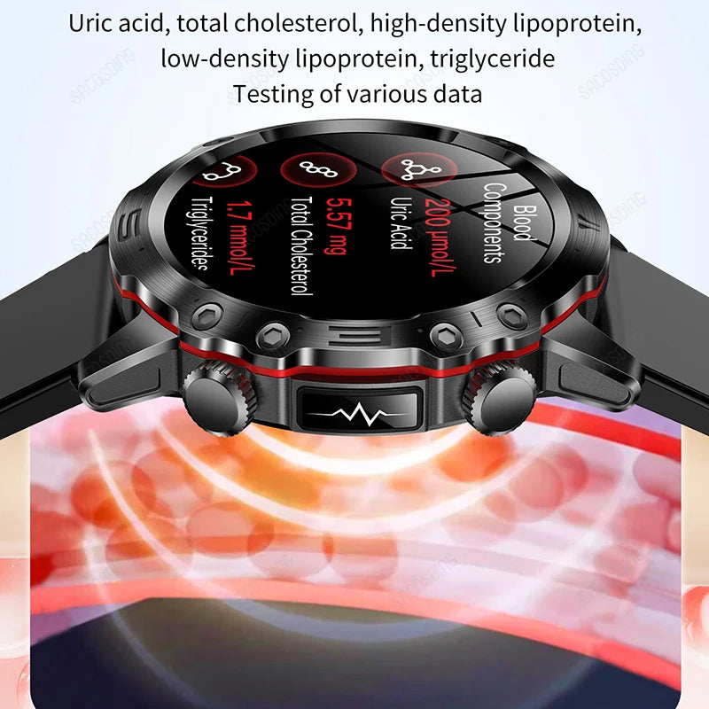 2024 New Smart Watch Men Blood Lipids Uric Acid Health ECG+PPG Fitness Tracker Clock HD Bluetooth Call Sport Altitude Smartwatch