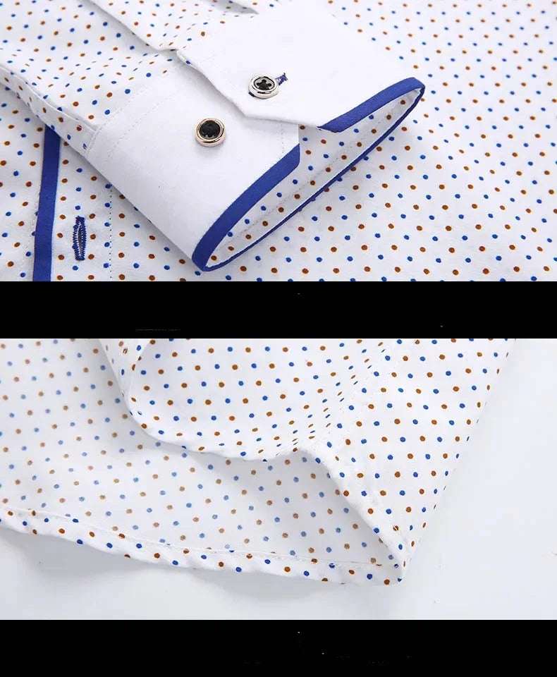 White Big Size 5XL Men Dress Shirt 2024 New Long Sleeve Slim Fit Button Down Collar Good Quality Printed Business Shirts